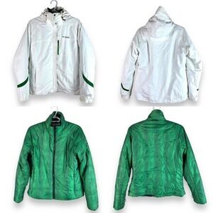 Columbia Titanium Interchange 3-in-1 Ski Coat Jacket‎ Womens M White Green Hood